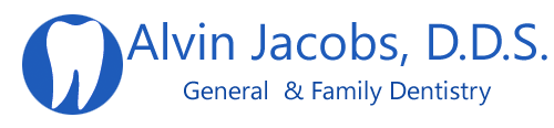 The image features a logo with text that reads  ALVIN JACOBS DDS  at the top, followed by  GENERAL   FAMILY DENTISTRY  below it, indicating that this is a dental practice specializing in general and family dentistry.